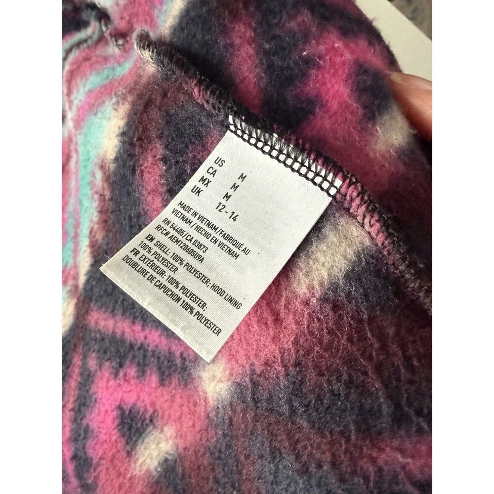 American Eagle Aztec Print Polar Fleece full zip Jacket sweater Hood Size M